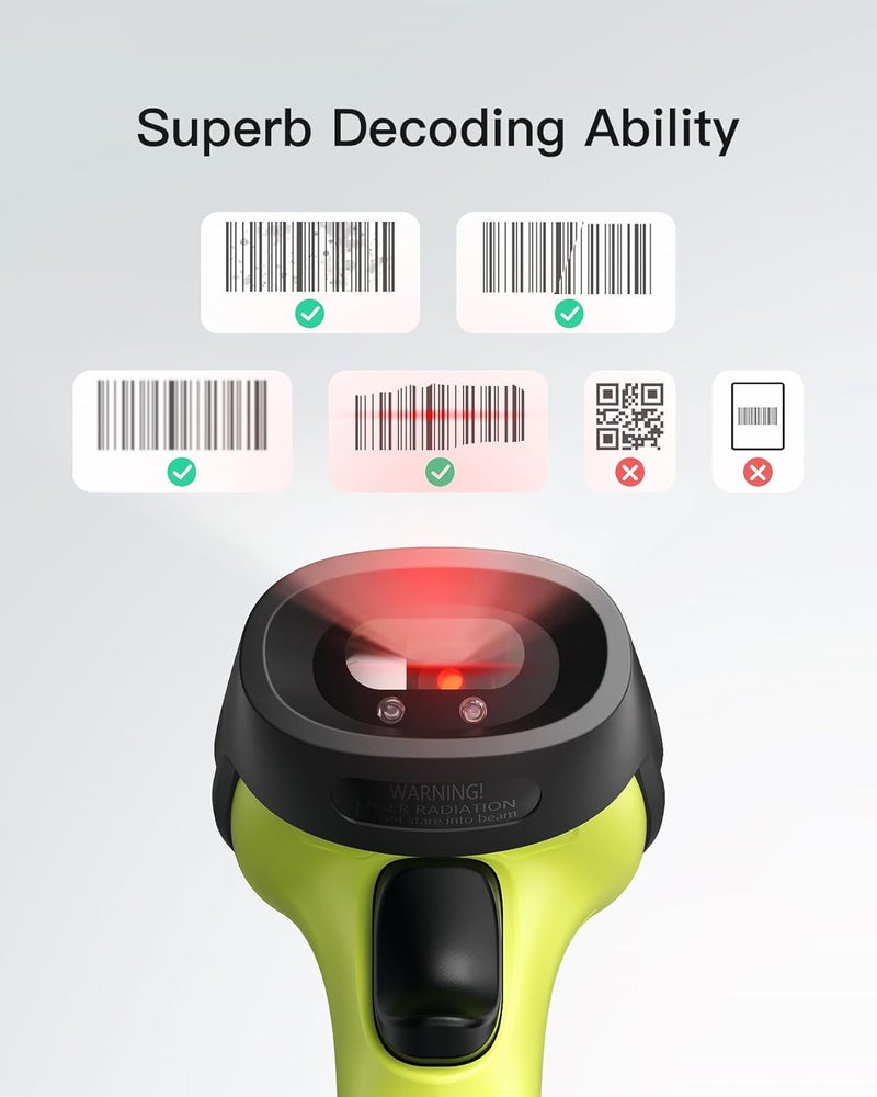 Inateck Barcode Scanner, Wireless Scanner, 1 Charge 180 Days Standby, 35M Range, Automatic Scanning, BCST-60 Green - Image 2